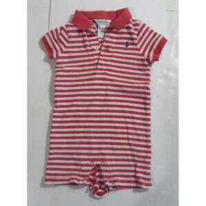 Polo Ralph Lauren Baby Boys Shortall One Piece Romper Red & White Striped 9M